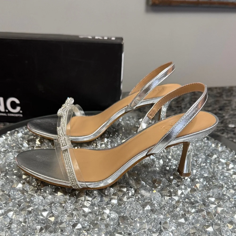 INC International Concepts Shimmering metallic Silver kitten Heels NEW 7.5